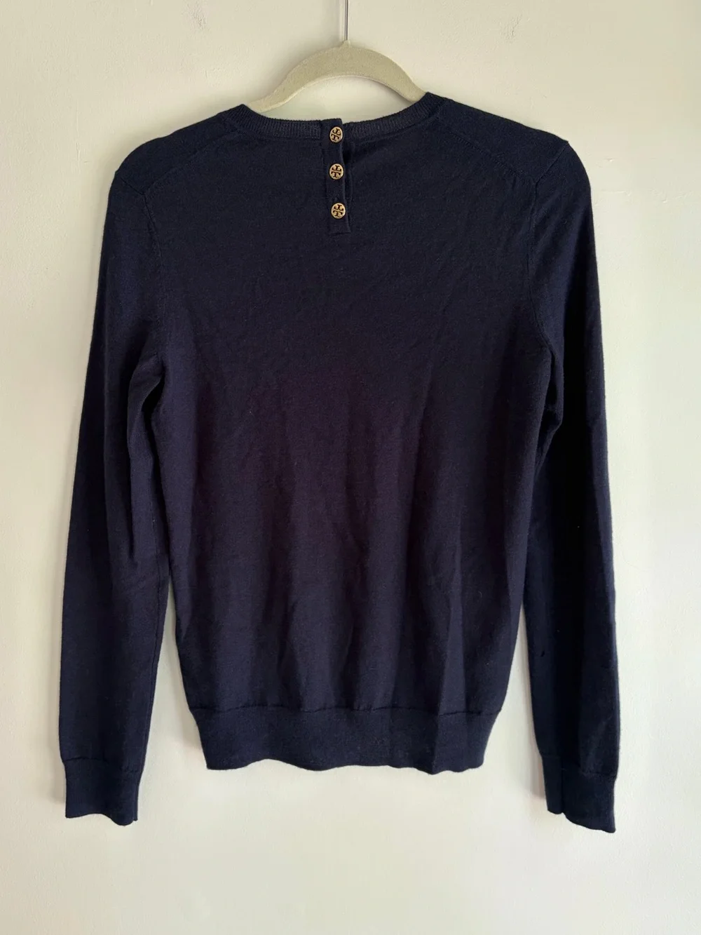 Tory Burch 100% Cashmere Navy Blue Crew Neck Long Sleeve Sweater Size S
